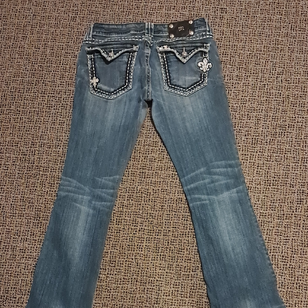 Miss Me Blue Boot Cut Jeans with Embellished Pockets